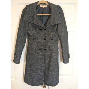 Karen Millen Wool Blend Double Breasted Trench Coat Gray US 4 UK8 Tailored Black